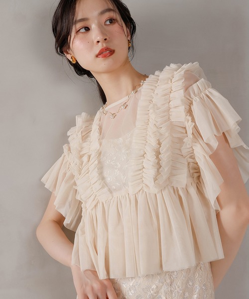 Kana(カナ)の「ラメ花柄刺繍レースチュール フリル ボレロ フレアワンピース ドレス パーティー 結婚式 お呼ばれ オケージョン(ドレス・レディース・ベージュ/ブルー系その他/ベージュ系1・M)」の10枚目の写真
