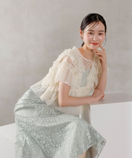 Kana(カナ)の「ラメ花柄刺繍レースチュール フリル ボレロ フレアワンピース ドレス パーティー 結婚式 お呼ばれ オケージョン(ドレス・レディース・ベージュ/ブルー系その他/ベージュ系1・M)」の19枚目の写真