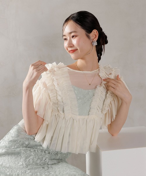 Kana(カナ)の「ラメ花柄刺繍レースチュール フリル ボレロ フレアワンピース ドレス パーティー 結婚式 お呼ばれ オケージョン(ドレス・レディース・ベージュ/ブルー系その他/ベージュ系1・M)」の20枚目の写真
