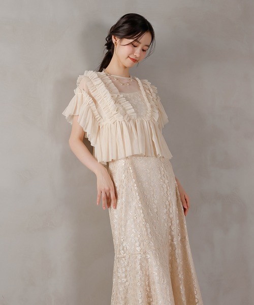 Kana(カナ)の「ラメ花柄刺繍レースチュール フリル ボレロ フレアワンピース ドレス パーティー 結婚式 お呼ばれ オケージョン(ドレス・レディース・ベージュ/ブルー系その他/ベージュ系1・M)」の12枚目の写真