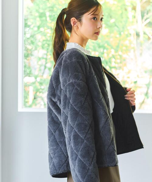 index(インデックス)の「リバーシブル キルティングファーブルゾン【洗濯機OK】(ブルゾン・レディース・アイボリー/ブラック・36/42/40/38)」の15枚目の写真