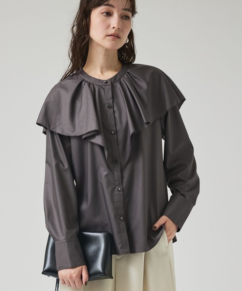 qualite レイヤードラッフルブラウス チャコールグレー qualite レイヤードラッフルブラウス チャコールグレー レイヤード