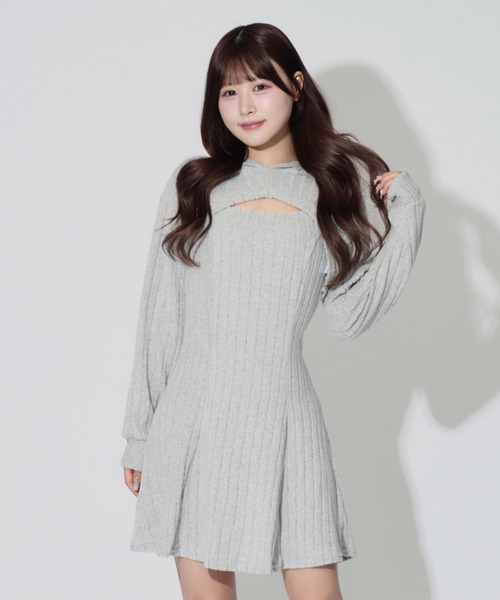 ALLuRing ChaRm（アリュリングチャーム）の「【2点セット】Ensemble Rib Knit Hoodie Dress / アンサンブルリブニットフーディワンピース（ワンピース・レディース・ブラック/グレー・FREE）」の2枚目の写真
