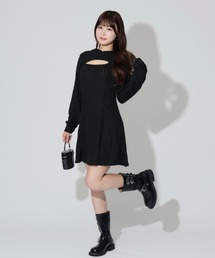 【2点セット】Ensemble Rib Knit Hoodie Dress / アンサンブルリブニットフーディワンピース
