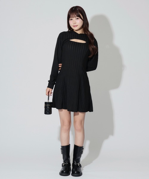 ALLuRing ChaRm（アリュリングチャーム）の「【2点セット】Ensemble Rib Knit Hoodie Dress / アンサンブルリブニットフーディワンピース（ワンピース・レディース・ブラック/グレー・FREE）」の7枚目の写真