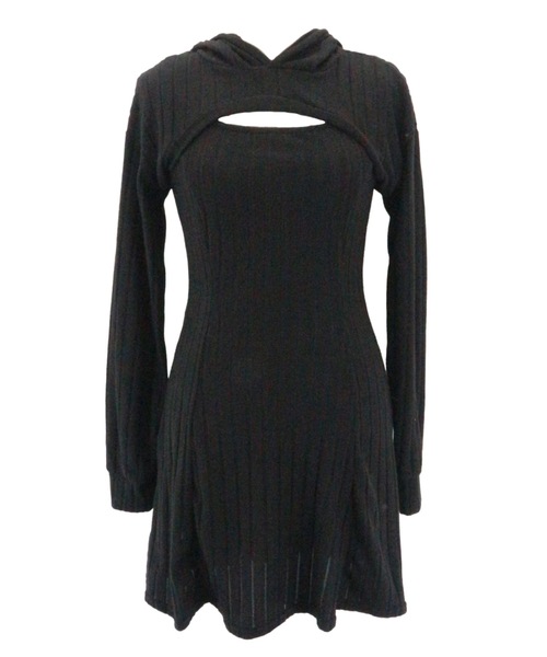 ALLuRing ChaRm（アリュリングチャーム）の「【2点セット】Ensemble Rib Knit Hoodie Dress / アンサンブルリブニットフーディワンピース（ワンピース・レディース・ブラック/グレー・FREE）」の9枚目の写真
