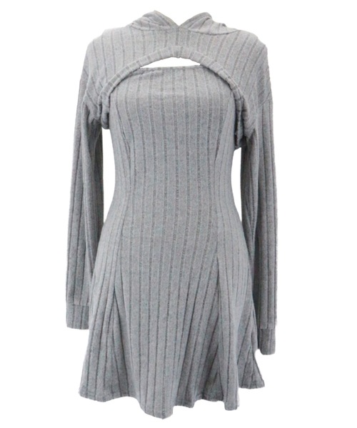 ALLuRing ChaRm（アリュリングチャーム）の「【2点セット】Ensemble Rib Knit Hoodie Dress / アンサンブルリブニットフーディワンピース（ワンピース・レディース・ブラック/グレー・FREE）」の12枚目の写真