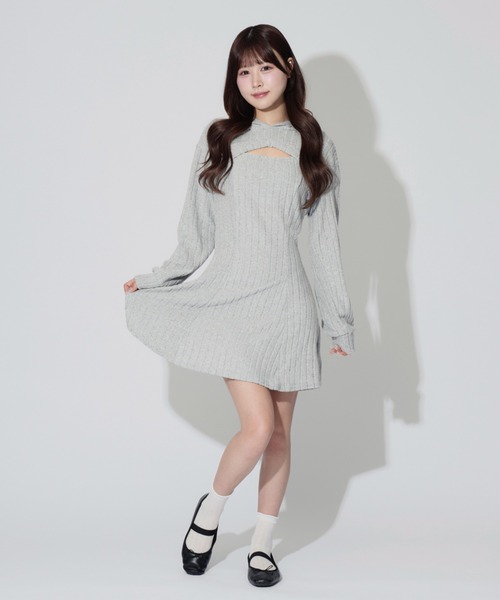 ALLuRing ChaRm（アリュリングチャーム）の「【2点セット】Ensemble Rib Knit Hoodie Dress / アンサンブルリブニットフーディワンピース（ワンピース・レディース・ブラック/グレー・FREE）」の16枚目の写真