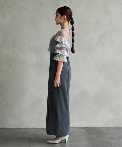 AIMER（エメ）の「【WEB限定】チュールスパンコールフリルスリーブブラウス×サテンキャミソールタイトワンピース 2点セットパーティードレス　結婚式　お呼ばれ　ドレス　20代 30代（ドレス・レディース・ブラック/キャメル/ダークグリーン・SMALL/MEDIUM）」の16枚目の写真