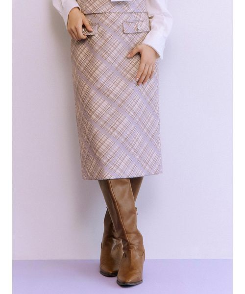 LILY BROWN(リリーブラウン)の「ウーリーチェックミディスカート(スカート・レディース・グレイッシュベージュ/ネイビー/イエロー・1/0)」の2枚目の写真