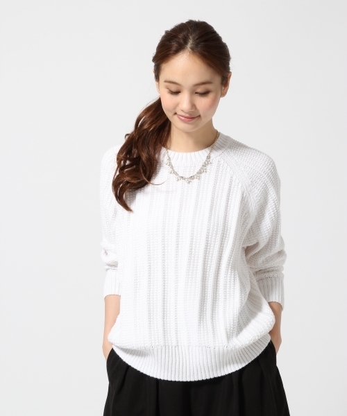 GLOBAL WORK（グローバルワーク）の「３ゲージリンクスストライプニット/705489（ニット/セーター・レディース・ホワイト/ネイビー/ライトイエロー/カーキ・MEDIUM/LARGE/SMALL）」の2枚目の写真