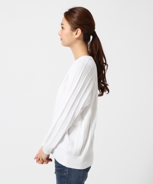 GLOBAL WORK（グローバルワーク）の「３ゲージリンクスストライプニット/705489（ニット/セーター・レディース・ホワイト/ネイビー/ライトイエロー/カーキ・MEDIUM/LARGE/SMALL）」の9枚目の写真