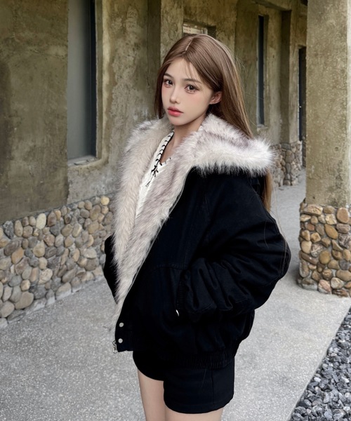 FUNdaysion(ファンデイション)の「ファー付きジャケット(ブルゾン・レディース・ブラック/グレー・M)」の18枚目の写真