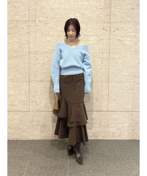 LAGUNAMOON（ラグナムーン）の「【WEB限定】Vネックカラーショートニットプルオーバー（ニット/セーター・レディース・グレー/ブルー/ブラック/ピンク/ホワイト・FREE）」の17枚目の写真