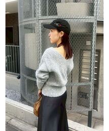 【WEB限定】Vネックカラーショートニットプルオーバー