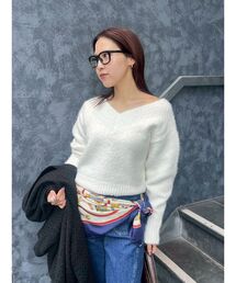 LAGUNAMOON | 【WEB限定】Vネックカラーショートニットプルオーバー(ニット/セーター)