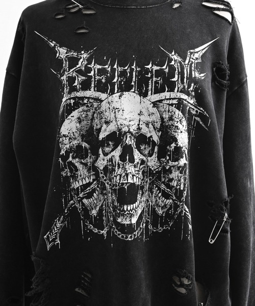 REFLEM/レフレム』スカルプリントダメージPO/プルオーバースウェットシャツ