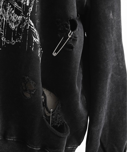 REFLEM（レフレム）の「『REFLEM/レフレム』スカルプリントダメージPO/プルオーバースウェットシャツ（スウェット・レディース・グレー/ブラック・FREE）」の17枚目の写真