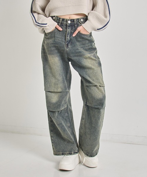 ANAP(アナップ)の「ニータック デザイン ウィンテージ加工 ワイド デニム パンツ(デニムパンツ・レディース・ブルー・M/S)」の15枚目の写真