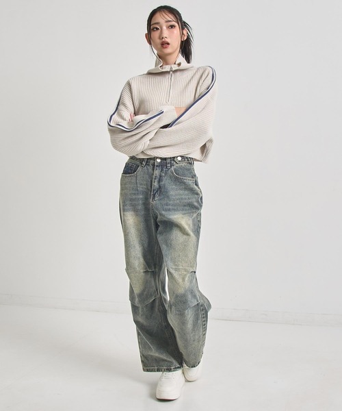 ANAP(アナップ)の「ニータック デザイン ウィンテージ加工 ワイド デニム パンツ(デニムパンツ・レディース・ブルー・M/S)」の11枚目の写真