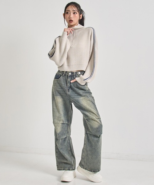ANAP(アナップ)の「ニータック デザイン ウィンテージ加工 ワイド デニム パンツ(デニムパンツ・レディース・ブルー・M/S)」の14枚目の写真
