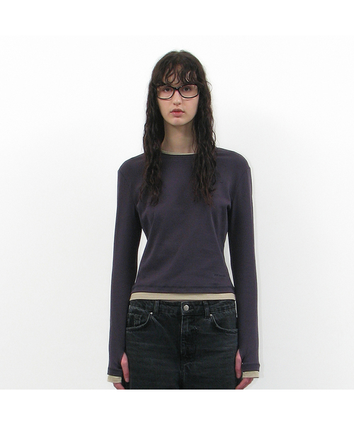 PARTIMENTO WOMEN（パルティメントウィメン）の「PWダブルレイヤードロングスリーブティー_12カラー（Tシャツ/カットソー・レディース・レッド/ブラウン/ネイビー/ベージュ/チャコール/ミント/グレー系その他/ブラウン系その他/スカイブルー/ブラック/ホワイト系その他/ホワイト・FREE）」の11枚目の写真