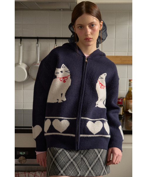LETERIE（レテリー）の「LETERIE CAT HOODIE KNIT ZIP-UP_NAVY（パーカー・レディース・ネイビー・FREE）」の5枚目の写真