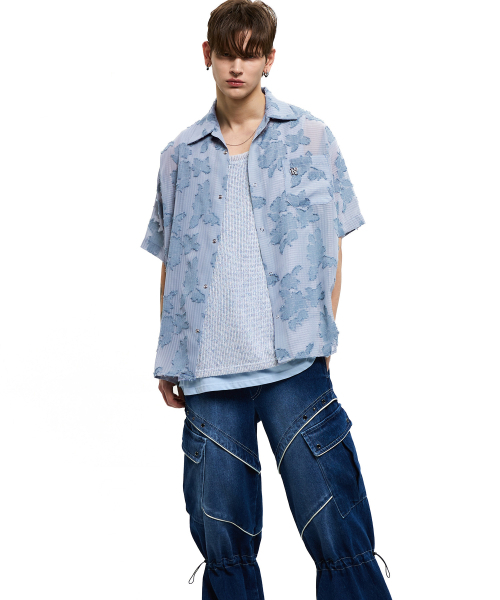 RSSC(アールエスエスシー)の「FLORAL JACQUARD HALF SHIRT - SKY BLUE(シャツ/ブラウス・レディース・その他・1/2)」の2枚目の写真