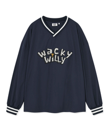 Wacky WiLLy（ワッキーウィリー）の「Typo Synthetic Long Sleeve T-Shirt Navy（Tシャツ/カットソー・メンズ）」