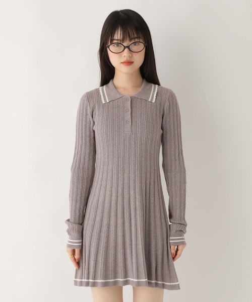 セール】スカラップポロニットミニワンピース 608405（ワンピース