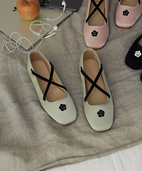 MARY QUANT × PUBLUX/マリークワント 刺繍 サテン バレエシューズ 限定