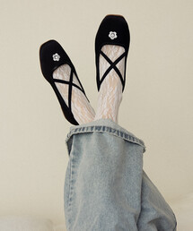 PUBLUX（パブリュクス）の「MARY QUANT × PUBLUX/マリークワント 刺繍 サテン バレエシューズ　限定展開（バレエシューズ）」