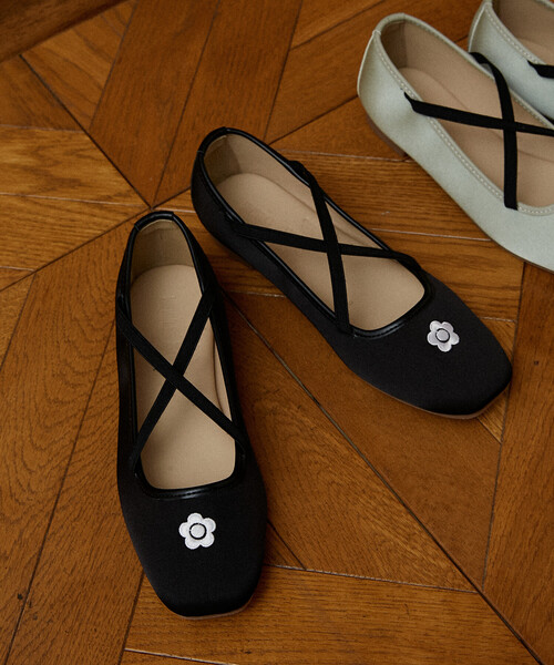 MARY QUANT × PUBLUX/マリークワント 刺繍 サテン バレエシューズ 限定