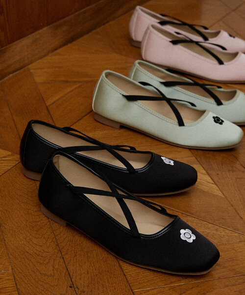 MARY QUANT × PUBLUX/マリークワント 刺繍 サテン バレエシューズ 限定