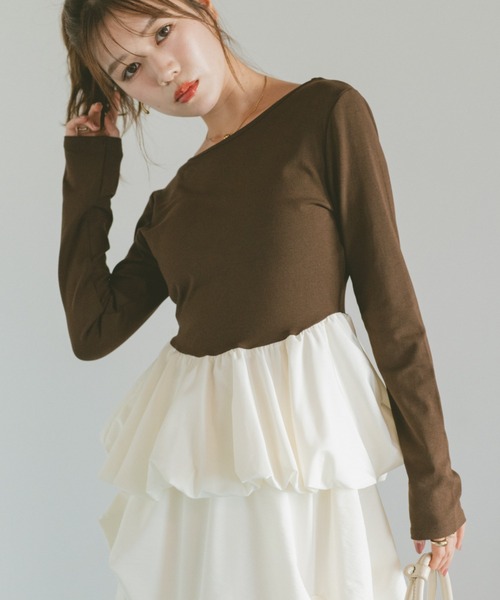VANNIE U（ヴァニーユー）の「ラウンドカットバルーントップス（Tシャツ/カットソー・レディース・ブラック/ブラウン・FREE）」の16枚目の写真
