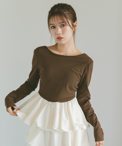 VANNIE U（ヴァニーユー）の「ラウンドカットバルーントップス（Tシャツ/カットソー・レディース・ブラック/ブラウン・FREE）」の18枚目の写真