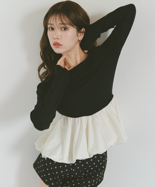 VANNIE U（ヴァニーユー）の「ラウンドカットバルーントップス（Tシャツ/カットソー・レディース・ブラック/ブラウン・FREE）」の8枚目の写真