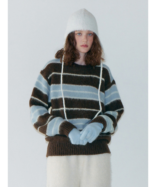 Brush Stripe Knit Pullover, Brown