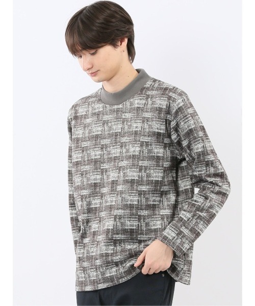 m.f.editorial(エムエフエディトリアル)の「【裏起毛】m.f.エディトリアル メンズ チェック モックネック 長袖 Tシャツ(Tシャツ/カットソー・メンズ・ホワイト×ブラック/ネイビー・MEDIUM/LARGE/X-LARGE)」の1枚目の写真