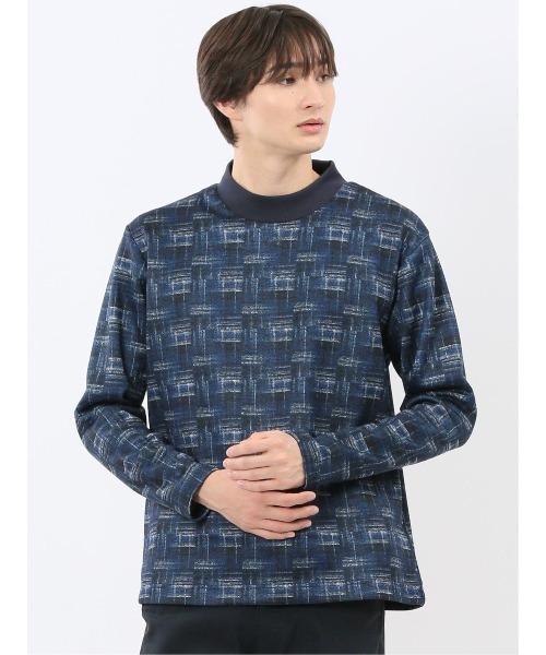 m.f.editorial(エムエフエディトリアル)の「【裏起毛】m.f.エディトリアル メンズ チェック モックネック 長袖 Tシャツ(Tシャツ/カットソー・メンズ・ホワイト×ブラック/ネイビー・MEDIUM/LARGE/X-LARGE)」の2枚目の写真