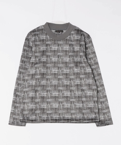 m.f.editorial(エムエフエディトリアル)の「【裏起毛】m.f.エディトリアル メンズ チェック モックネック 長袖 Tシャツ(Tシャツ/カットソー・メンズ・ホワイト×ブラック/ネイビー・MEDIUM/LARGE/X-LARGE)」の4枚目の写真