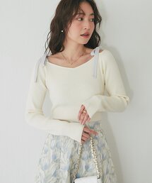 La boutique BonBon（ラブティックボンボン）の「アンゴラタッチリボンオフショルニット（ニット/セーター）」