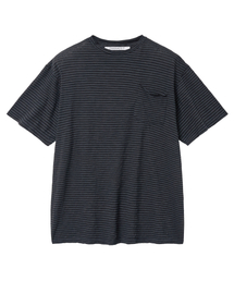 ストライプウォッシドポケットダメージTシャツ(チャコール)