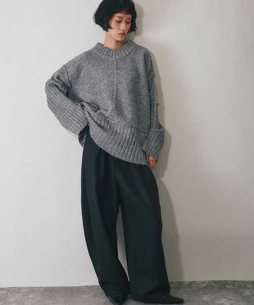 ANOTHER S（アナザーエス）の「ミックスカルゼサイドタックコクーンパンツ（スラックス・レディース・ブラウン/ライトグレー/ブラック・FREE）」の9枚目の写真
