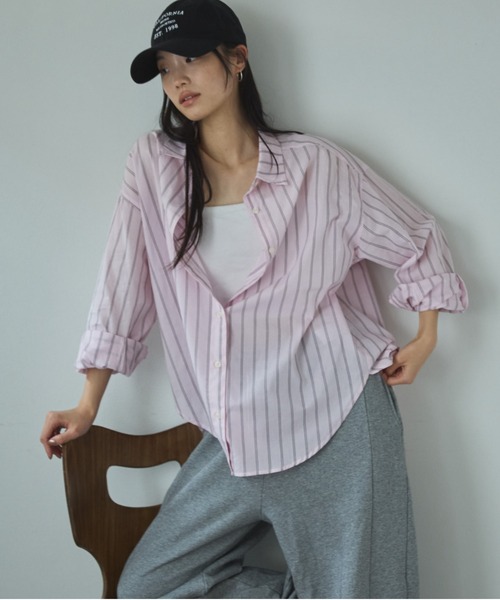 Doux archives（ドゥアルシーヴ）の「シアー２ＷＡＹシャツ（ストライプ／チェック）（シャツ/ブラウス・レディース・サックスブルー/ベージュ/ネイビー/ピンク・FREE）」の4枚目の写真