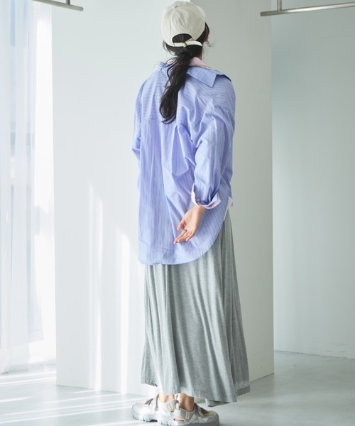 Doux archives（ドゥアルシーヴ）の「シアー２ＷＡＹシャツ（ストライプ／チェック）（シャツ/ブラウス・レディース・サックスブルー/ベージュ/ネイビー/ピンク・FREE）」の19枚目の写真