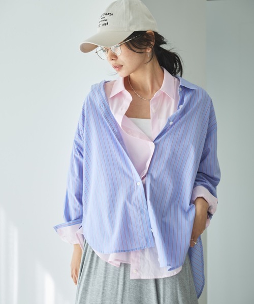 Doux archives（ドゥアルシーヴ）の「シアー２ＷＡＹシャツ（ストライプ／チェック）（シャツ/ブラウス・レディース・サックスブルー/ベージュ/ネイビー/ピンク・FREE）」の21枚目の写真