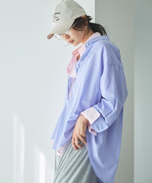 Doux archives（ドゥアルシーヴ）の「シアー２ＷＡＹシャツ（ストライプ／チェック）（シャツ/ブラウス・レディース・サックスブルー/ベージュ/ネイビー/ピンク・FREE）」の22枚目の写真