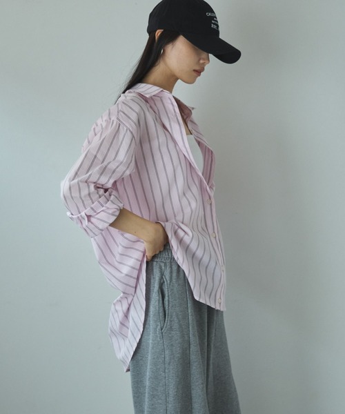 Doux archives（ドゥアルシーヴ）の「シアー２ＷＡＹシャツ（ストライプ／チェック）（シャツ/ブラウス・レディース・サックスブルー/ベージュ/ネイビー/ピンク・FREE）」の5枚目の写真