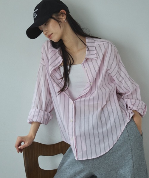 Doux archives（ドゥアルシーヴ）の「シアー２ＷＡＹシャツ（ストライプ／チェック）（シャツ/ブラウス・レディース・サックスブルー/ベージュ/ネイビー/ピンク・FREE）」の7枚目の写真